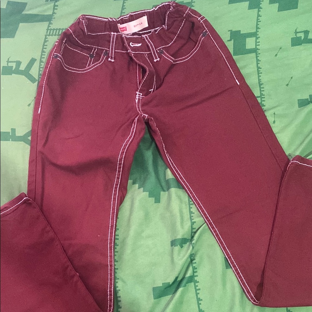 Maroon Pants with White Stitching